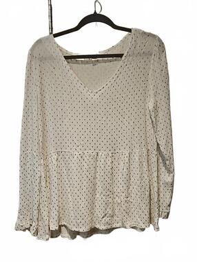Mazik Long Sleeve Cream Tierred Ruffle With Gold Metal Accents Top  Size Large